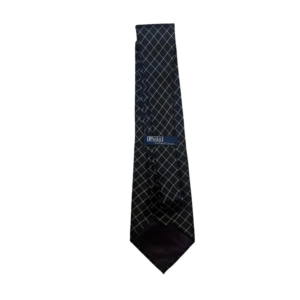Polo Ralph Lauren Men's Necktie Black Grid‎ Pattern Formal Career Tie VTG